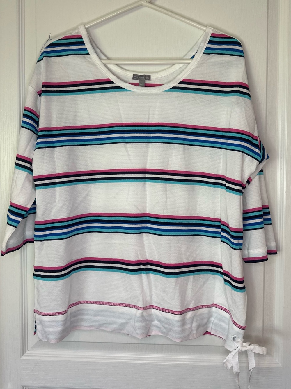 Talbots White Striped Tunic with Teal, Navy & Pink Stripes